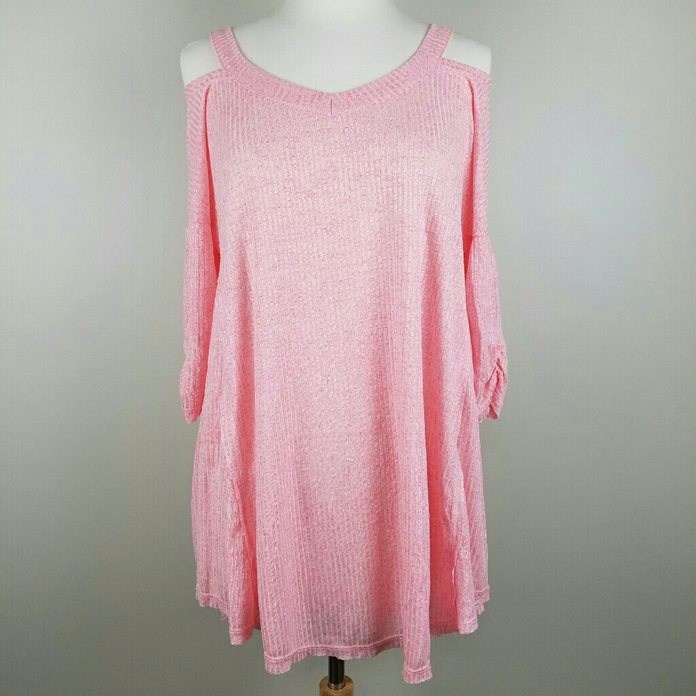 Tunic Flowy Top Cut out cold shoulder pink 3/4 slv